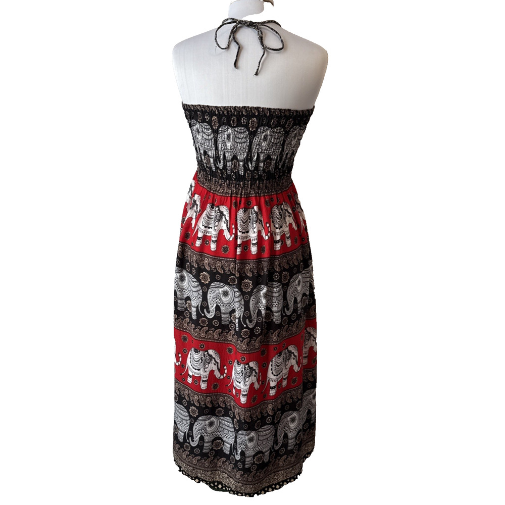 Strapless Elephant Print Maxi Dress in Red and Black - Picture 3 of 9